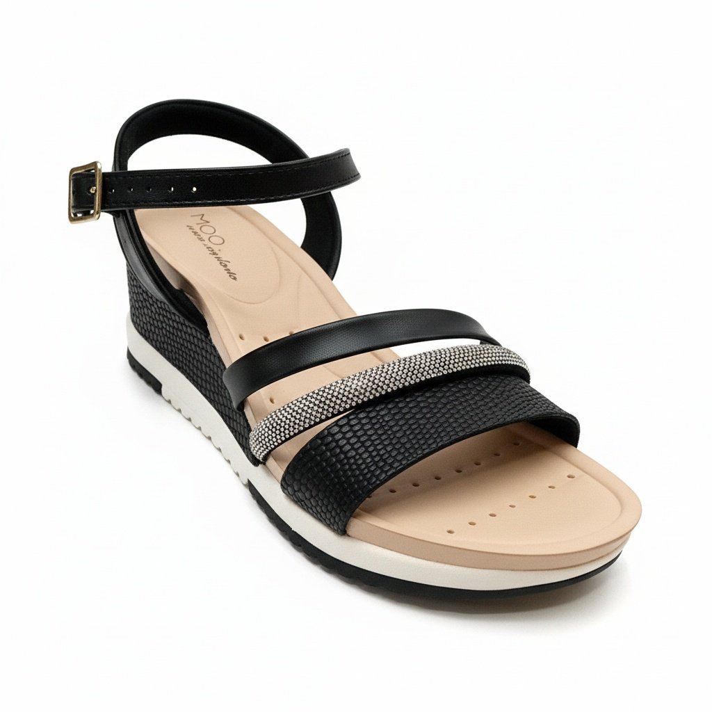 Sandalia Modare Feminina Preto Cristal Ortopedica Casual Preto 6