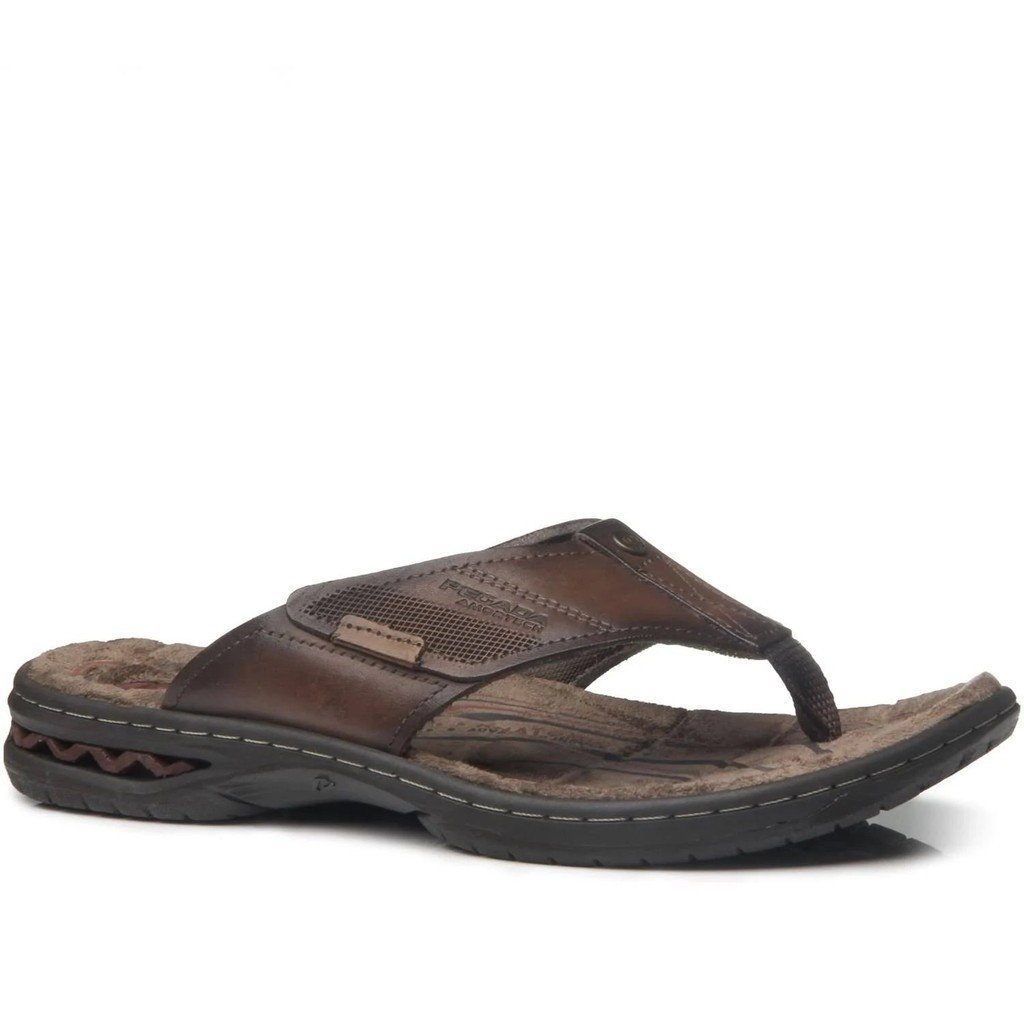 Chinelo Masculino Pegada de Dedo Couro Marrom Amortecimento
