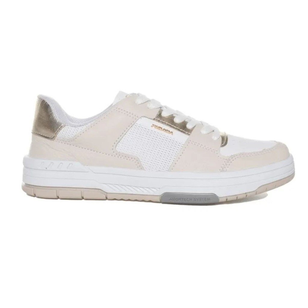 Tenis Pegada Feminino Branco Dourado Antiderrapante