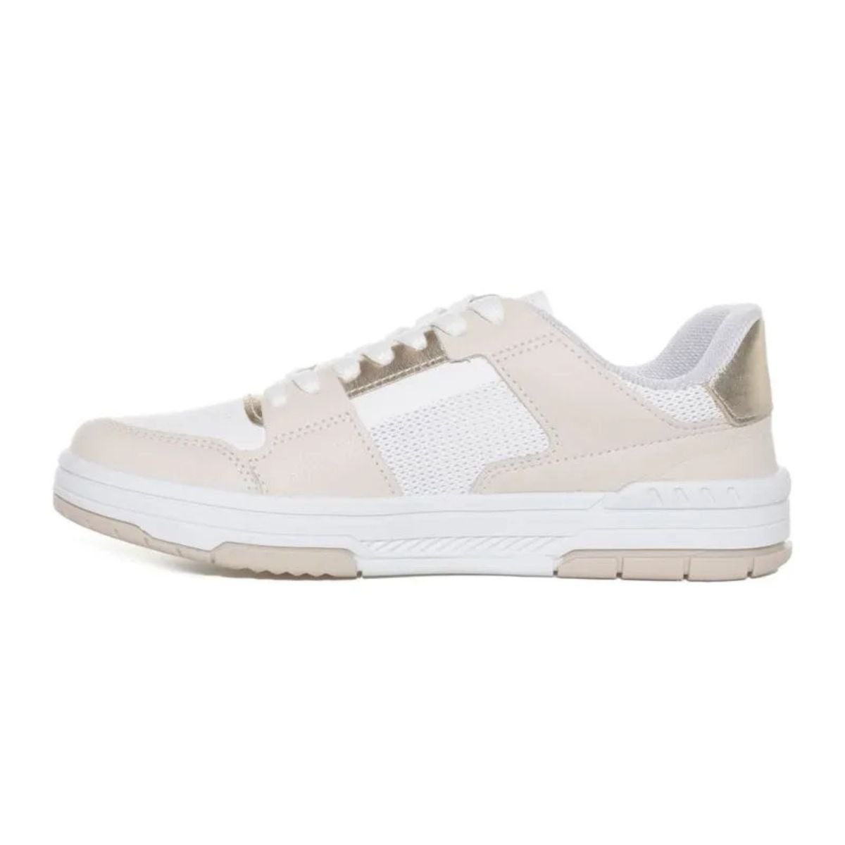 Tenis Pegada Feminino Branco Dourado Antiderrapante Branco/Bege 2