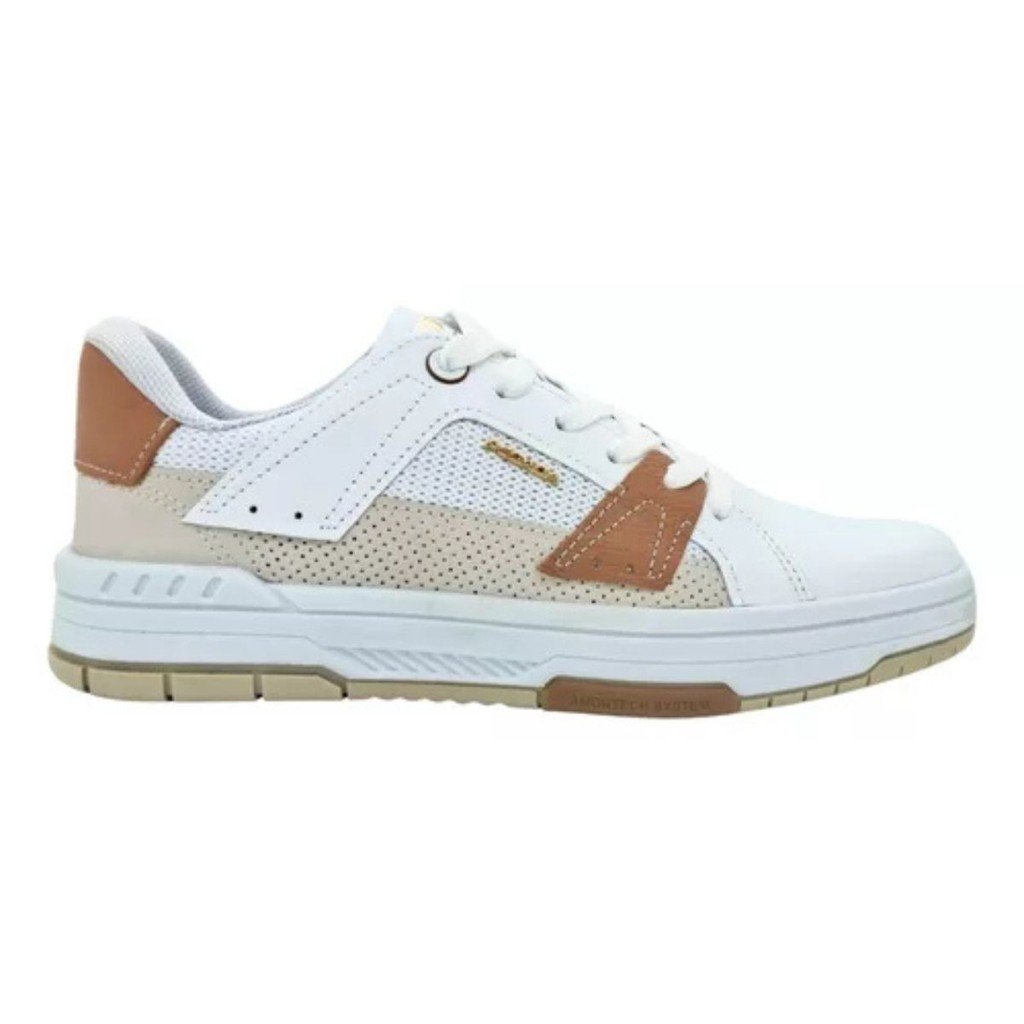Tenis Pegada Casual Couro London Feminino Branco Off Bege 