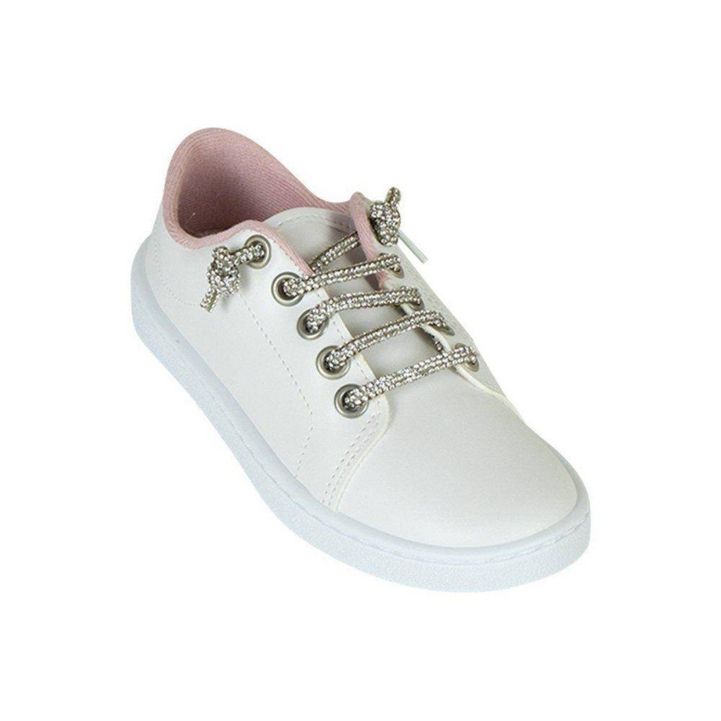 Tenis Molekinha Napa Infantil Ziper Strass Branco