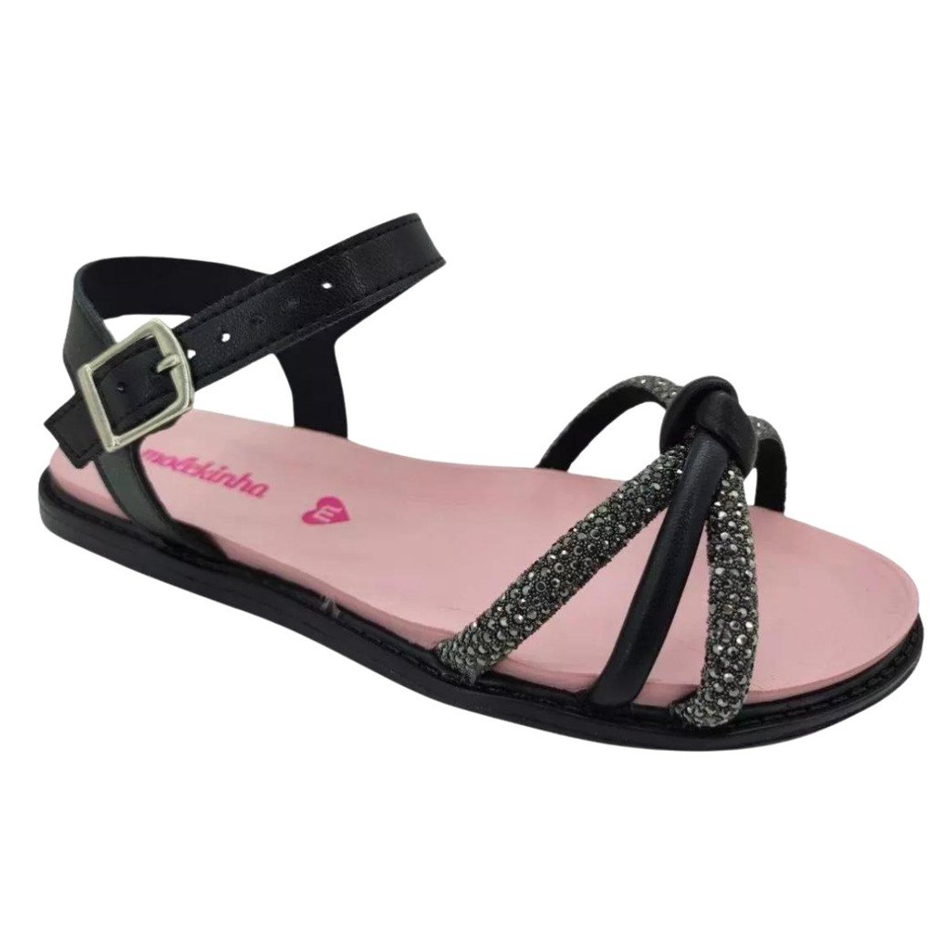 Sandalia Rasteira Infantil Molekinha Preto Cristal