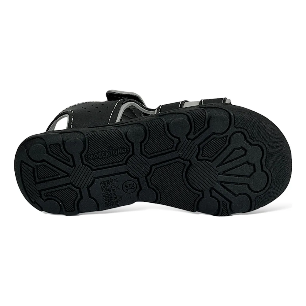 Sandalia Molekinho Infantil 2524331 Meninos Ajuste Velcro Preto 6