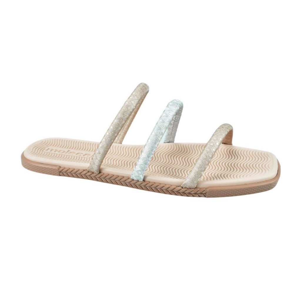 Tamanco Moleca Tiras Metalizado Geometrico Dourado Prata Feminina