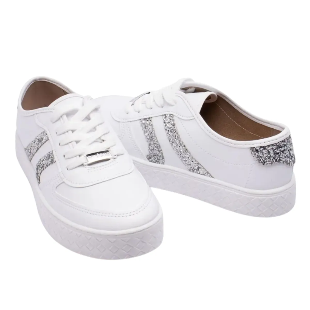 Tenis Moleca Maxxi Glitter Feminino Branco Prata Branco 4