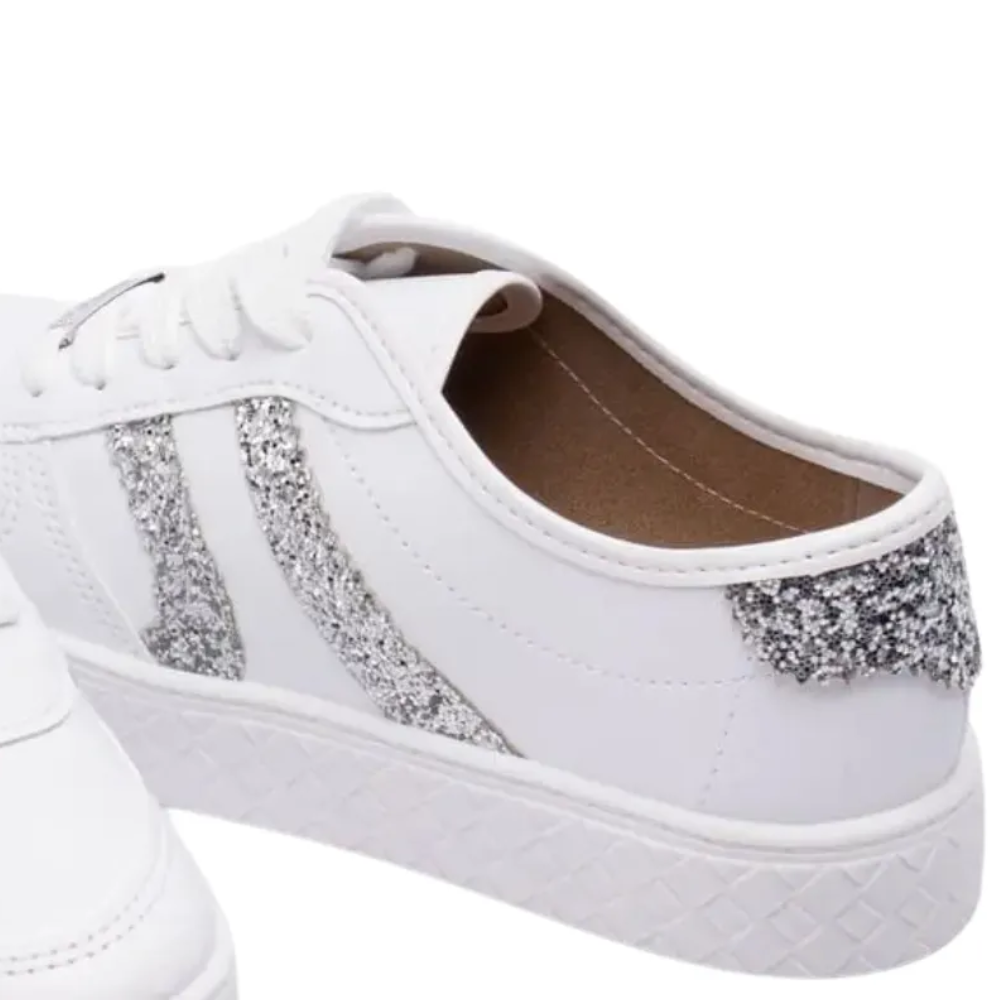 Tenis Moleca Maxxi Glitter Feminino Branco Prata Branco 5