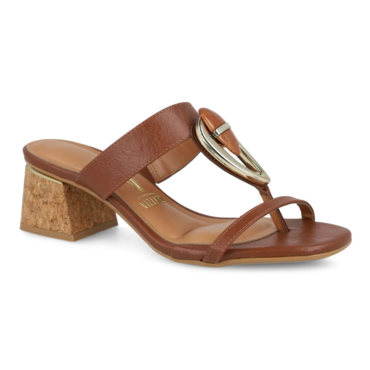 Tamanco Vizzano Calf Mocca Design Moderno Salto Bloco