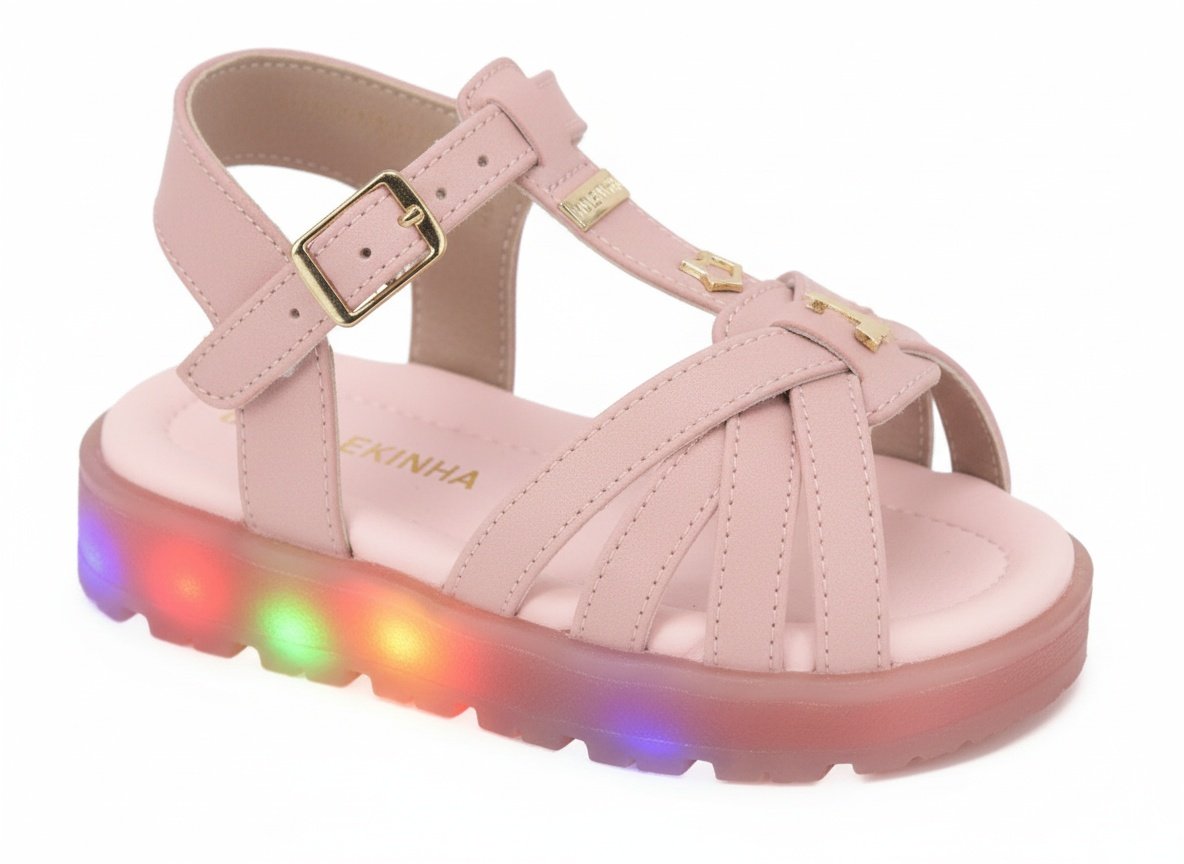 Sapatilha Molekinha Listrada Com Luz Infantil Meninas Rosa 2741.202