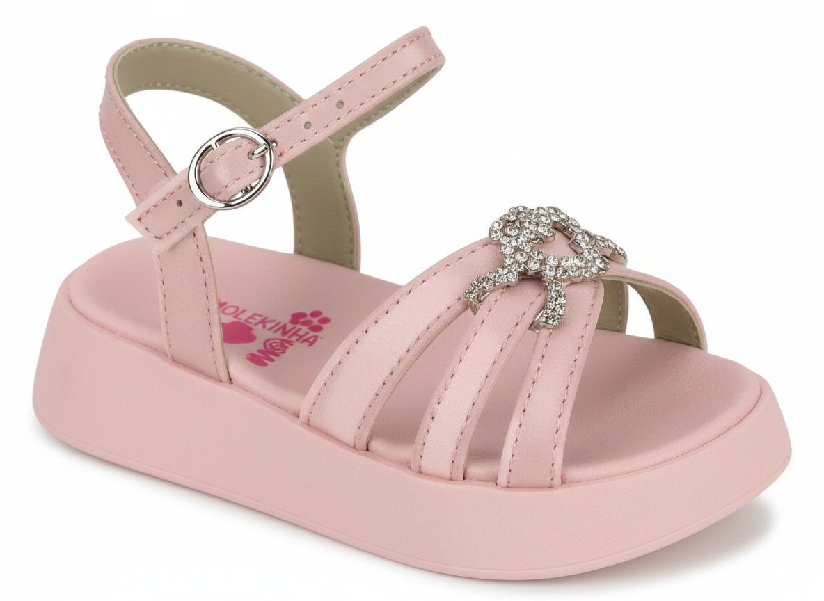 Sandalia Molekinha Napa Rosa Brilho Conforto Infantil