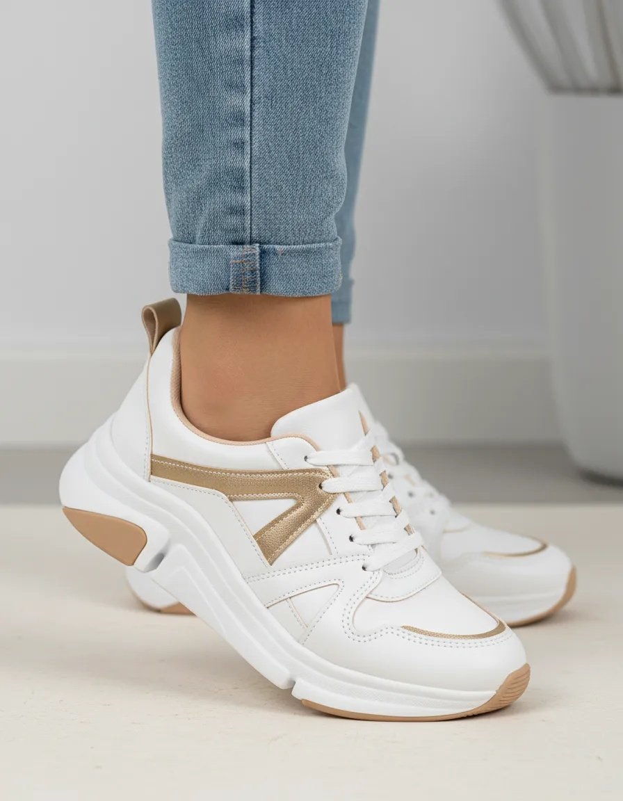 Tenis Modare Conforto Premium Branco Dourado Branco 2