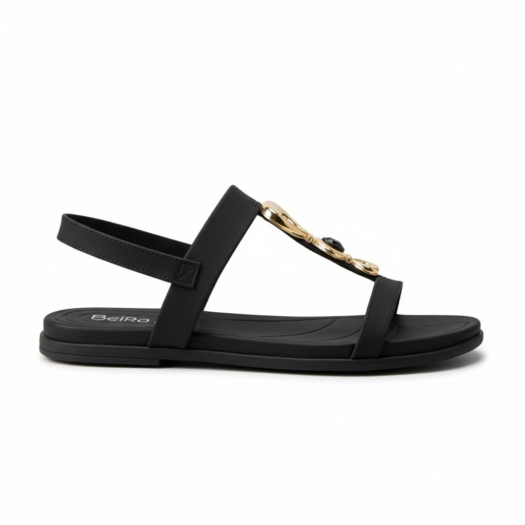 Rasteira Beira Rio Feminina Preta Design Minimalista Casual Preto 2