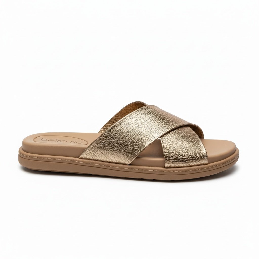 Beira Rio Tamanco Rasteira Ouro Rosado Ultraleve Glamour Dourado 4