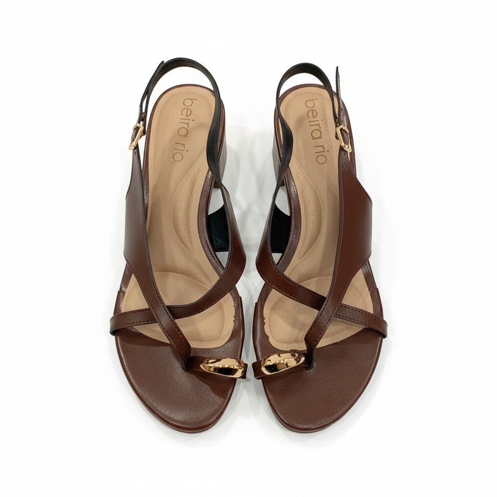 Sandalia Beira Rio Conhaque Napa Design Moderno Confortavel Marrom 3