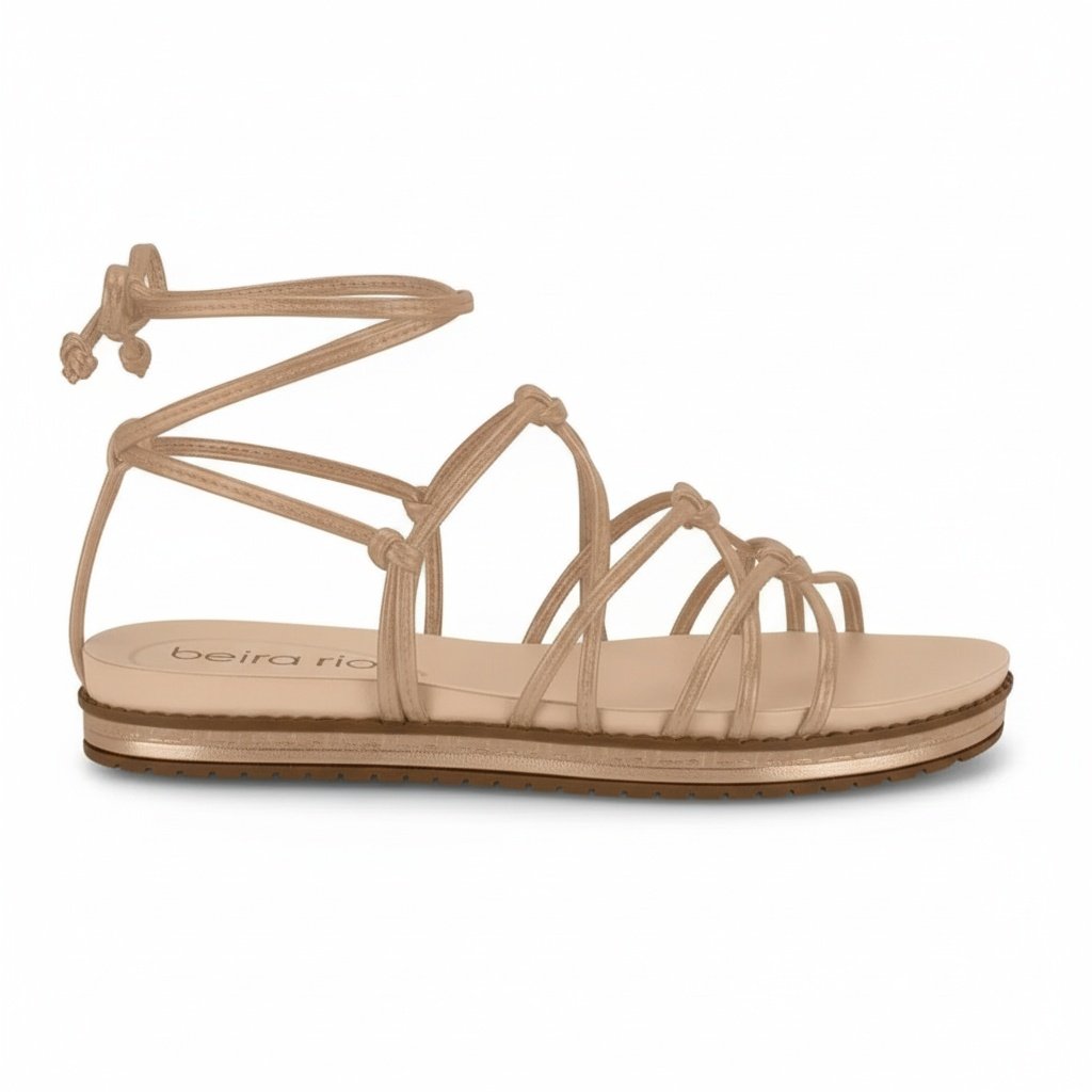 Sandalia Beira Rio Feminina Ajustavel Ouro Rosado Casual Bege 2