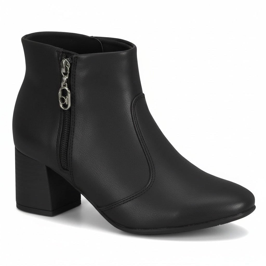 Bota Beira Rio Feminina Napa Preto Ziper Lateral Preto 4