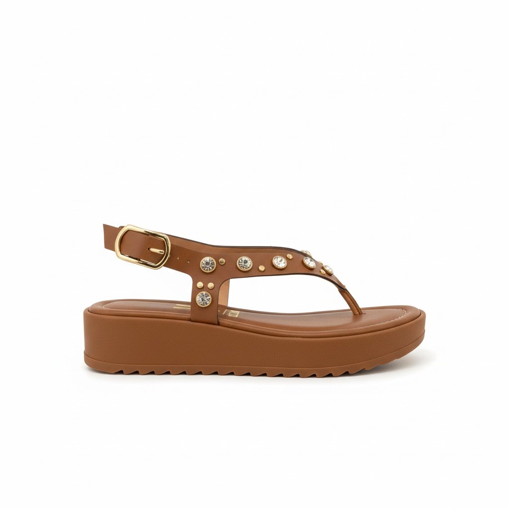 Sandalia Vizzano Plataforma Mooca Strass Brilho Conforto Marrom 2