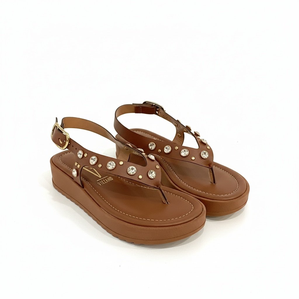 Sandalia Vizzano Plataforma Mooca Strass Brilho Conforto Marrom 3