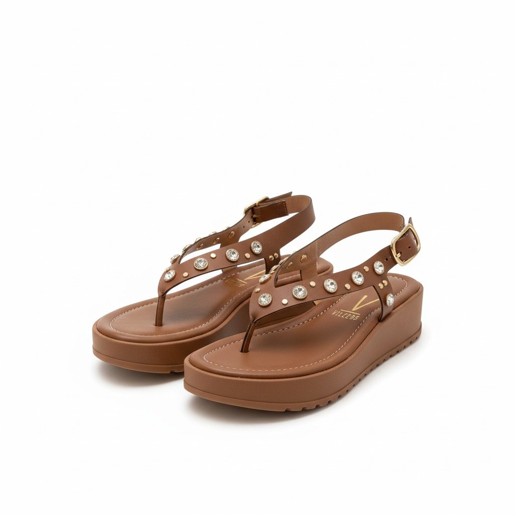 Sandalia Vizzano Plataforma Mooca Strass Brilho Conforto Marrom 5