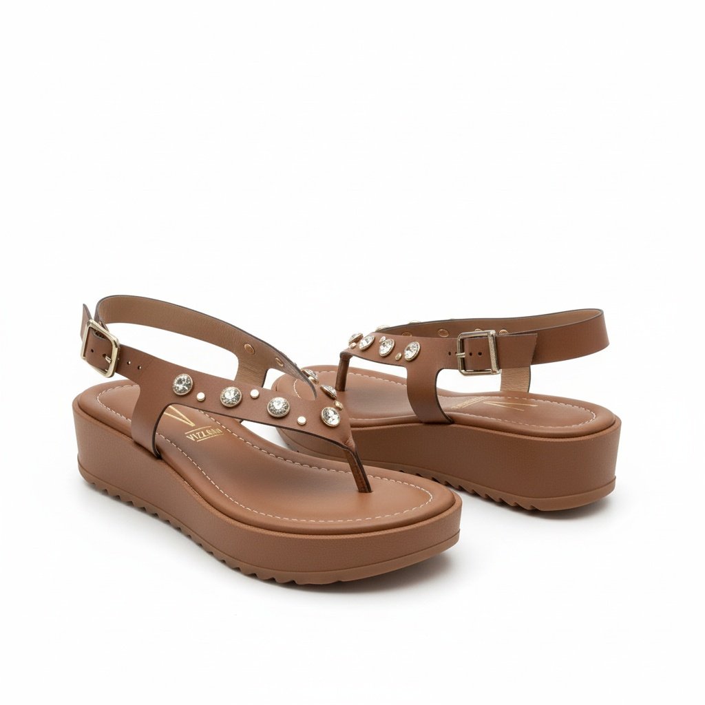 Sandalia Vizzano Plataforma Mooca Strass Brilho Conforto Marrom 6