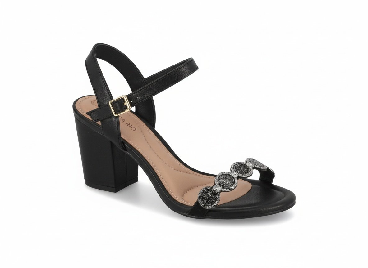 Sandalia Beira Rio Salto Bloco Preto Cristais Confortavel 