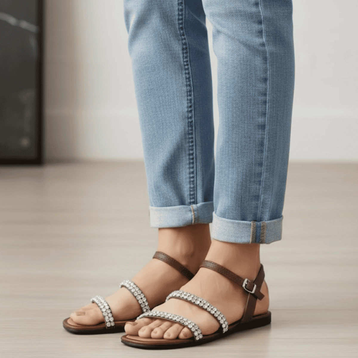 Sandalia Moleca Chocolate Cristal Feminina Versatil  Marrom 6