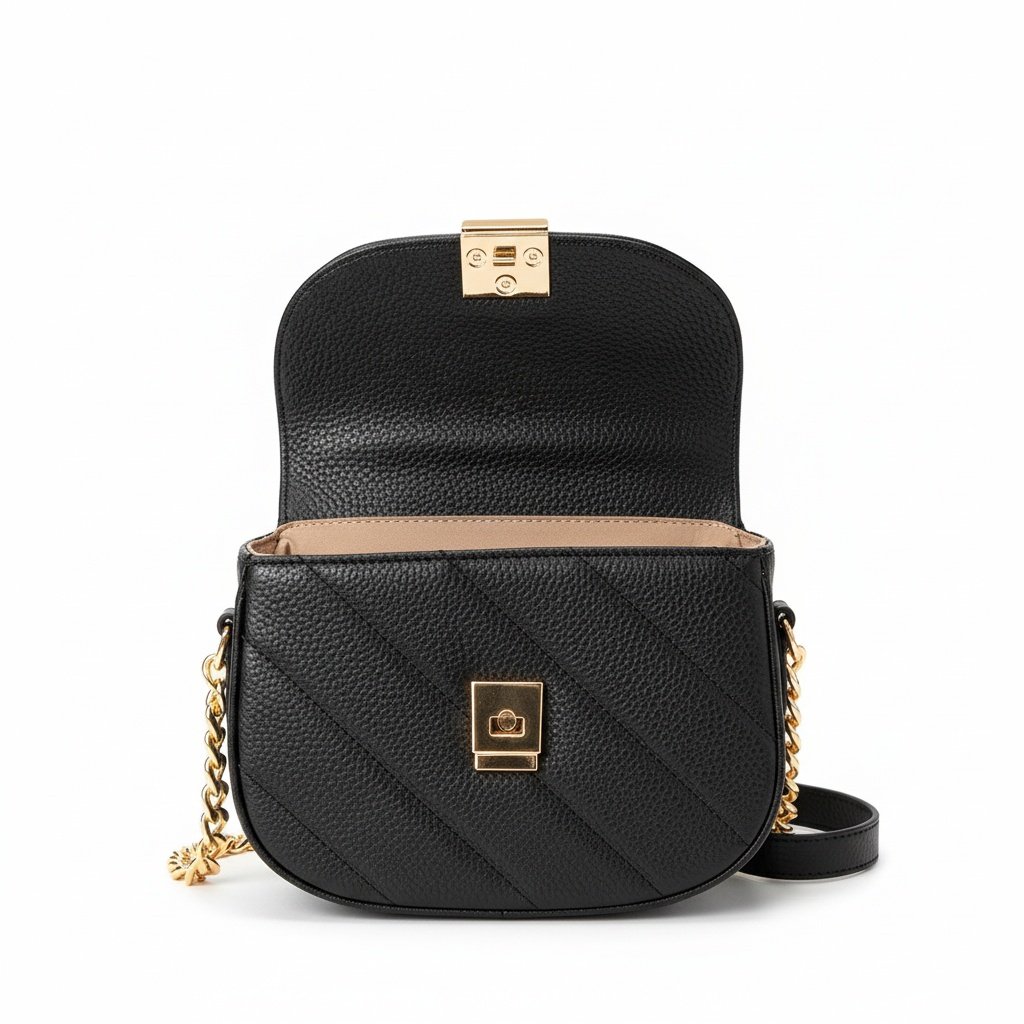 Bolsa Beira Rio Transversal Preta Detalhe Corrente Feminina Preto 2