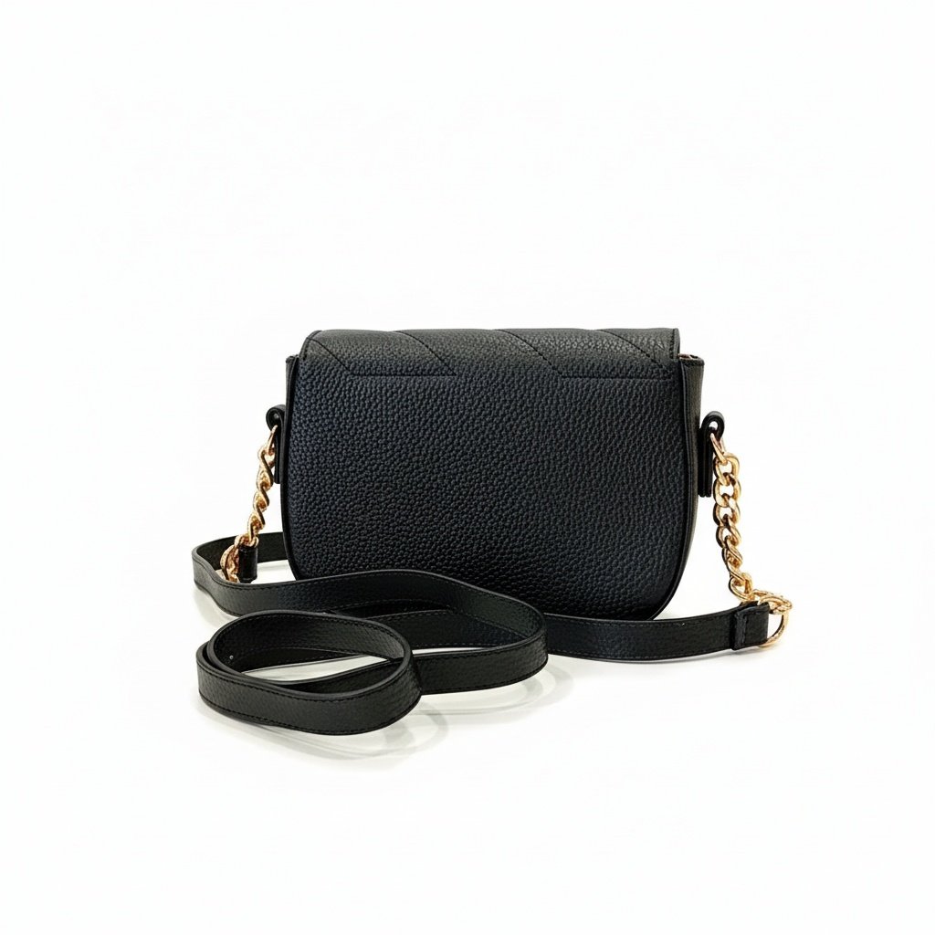 Bolsa Beira Rio Transversal Preta Detalhe Corrente Feminina Preto 5