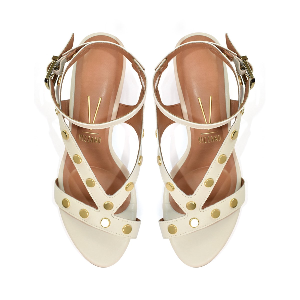 Vizzano Salto Bloco Branco Off Ouro Claro Tachas Modernas Branco 3