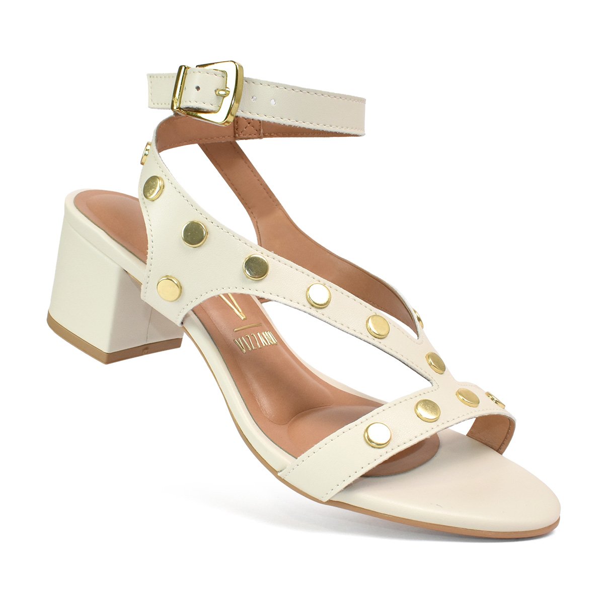 Vizzano Salto Bloco Branco Off Ouro Claro Tachas Modernas Branco 5