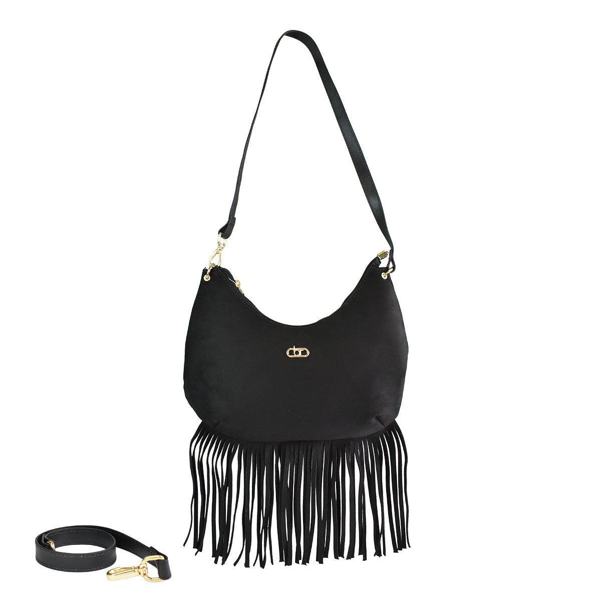 Bolsa Beira Rio Preta Franjas Feminina Estilo Moderno