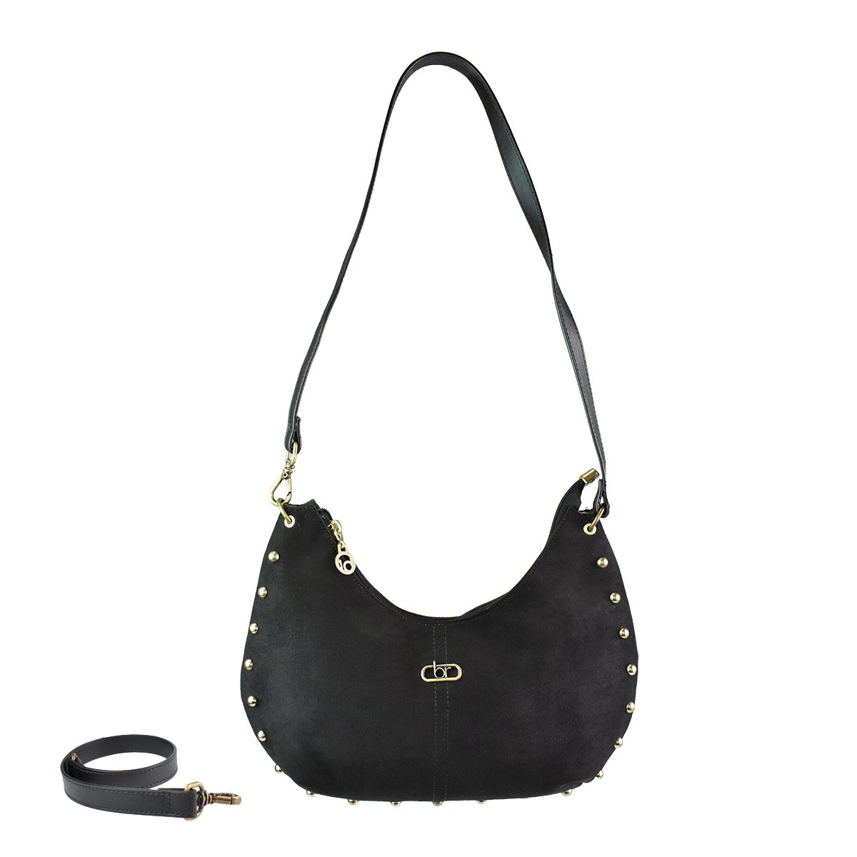 Bolsa Beira Rio Preta Tachas Dourado Alca Ajustavel 