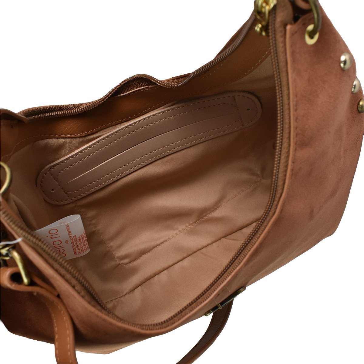 Bolsa Beira Rio Camurca Ambar Tachas Elegantes Feminina Marrom 5