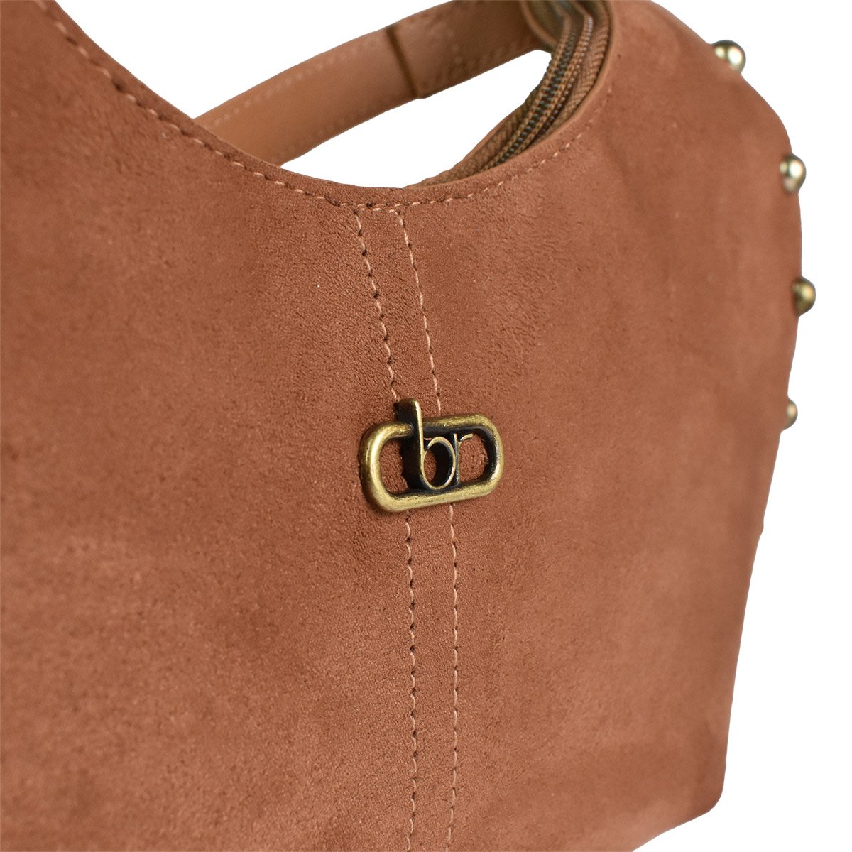 Bolsa Beira Rio Camurca Ambar Tachas Elegantes Feminina Marrom 6