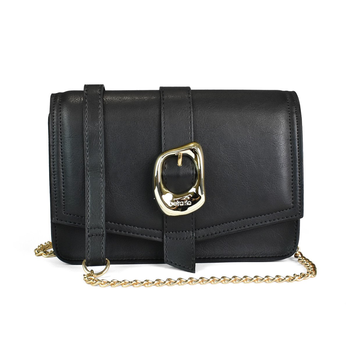 Beira Rio Preta Bolsa Estruturada Alca Corrente Dourada Preto 2