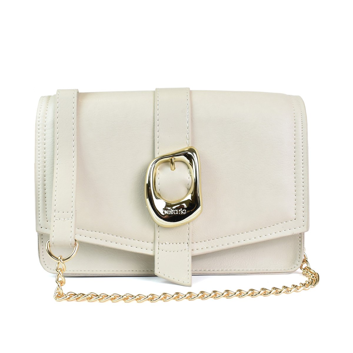 Bolsa Beira Rio Off White Luxo Alca Corrente Dourada