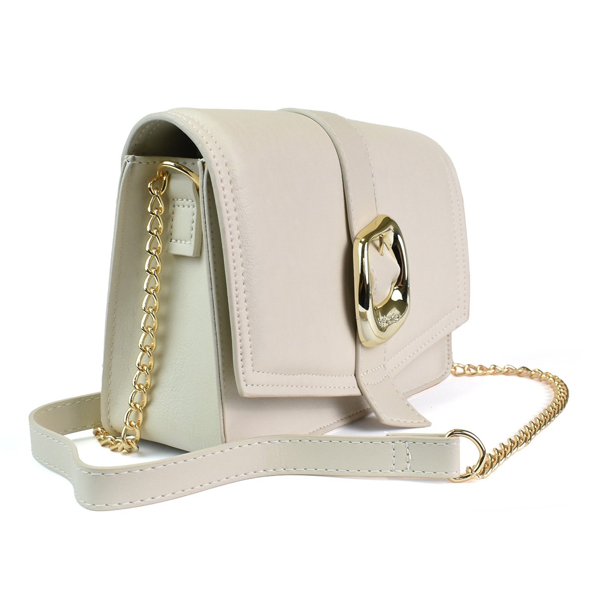 Bolsa Beira Rio Off White Luxo Alca Corrente Dourada Branco 3