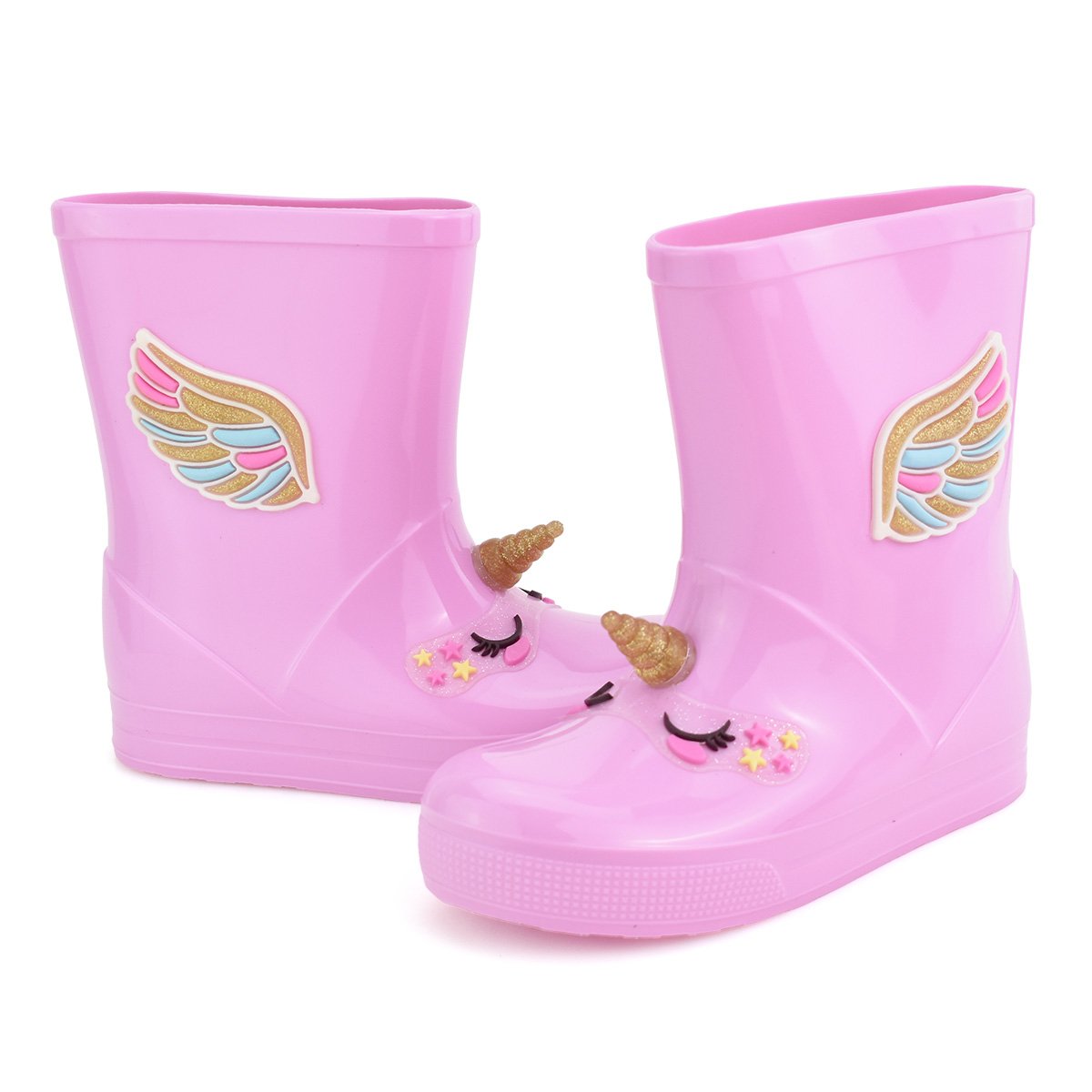 Galocha Luelua Bota Unicornio Cano Medio Meninas Rosa Rosa 2