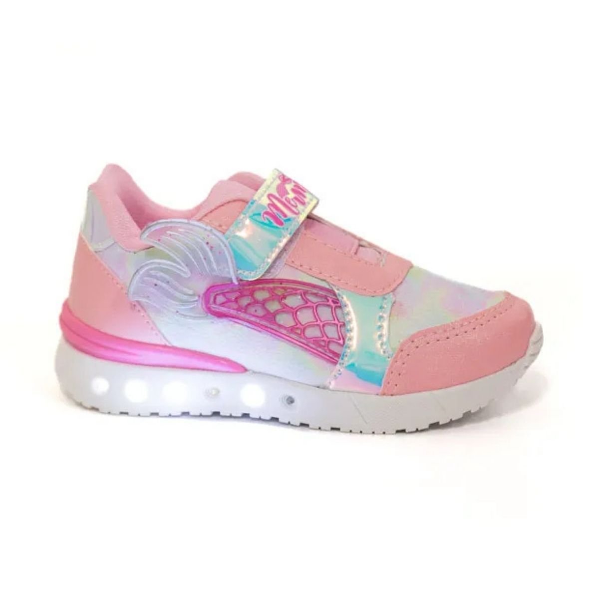 Tenis Infantil Menina Mini Pe Sereia Rosa Led Casual
