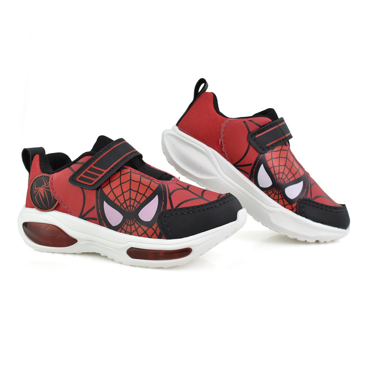 Tenis Meninos Mini Pe Vermelho Preto Velcro Luz Led Casual Vermelho 2