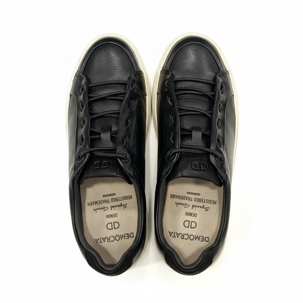 Democrata Tenis Masculino Couro Preto Urbano Sofisticado Preto 2