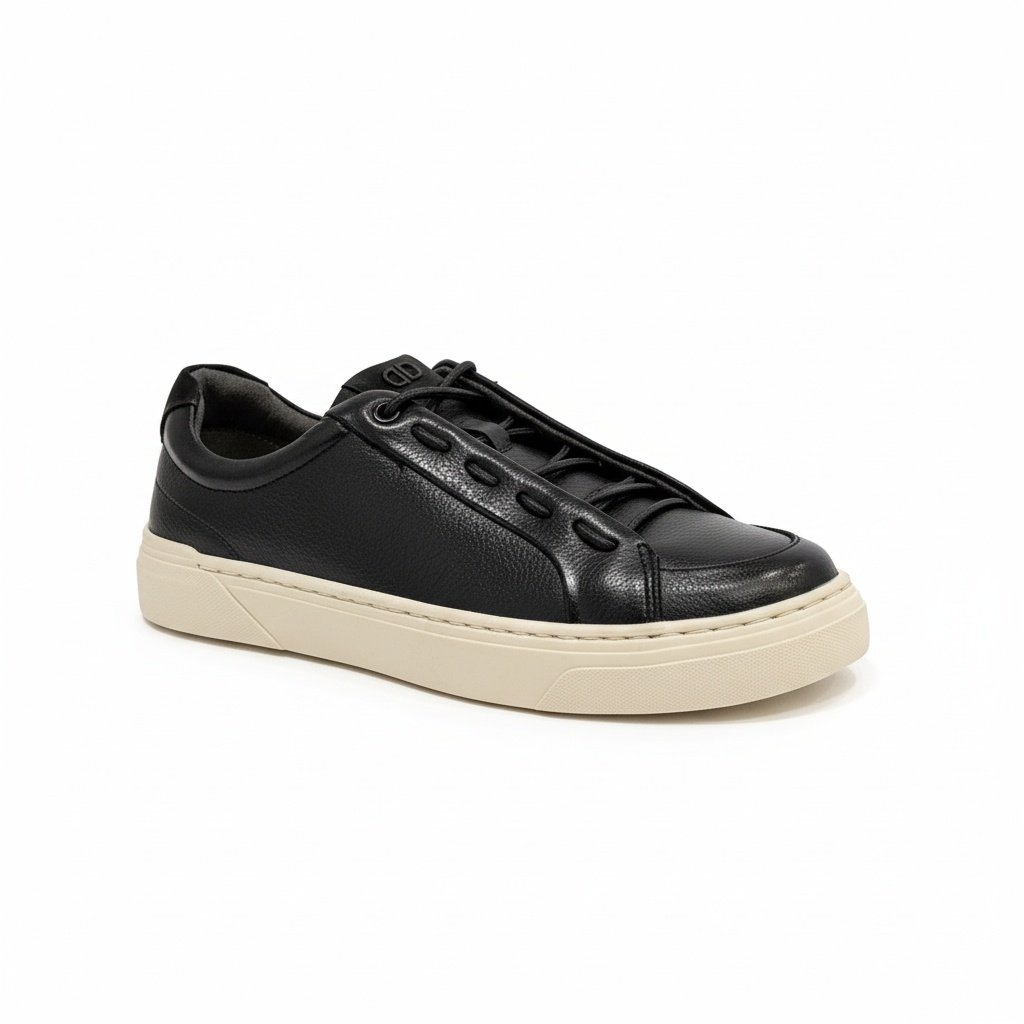 Democrata Tenis Masculino Couro Preto Urbano Sofisticado