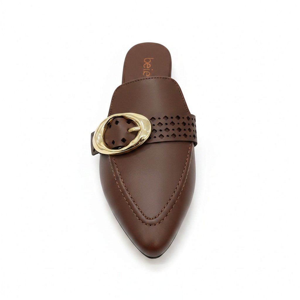 Beira Rio Mule Chocolate Bico Fino Fivela Dourada Marrom 2