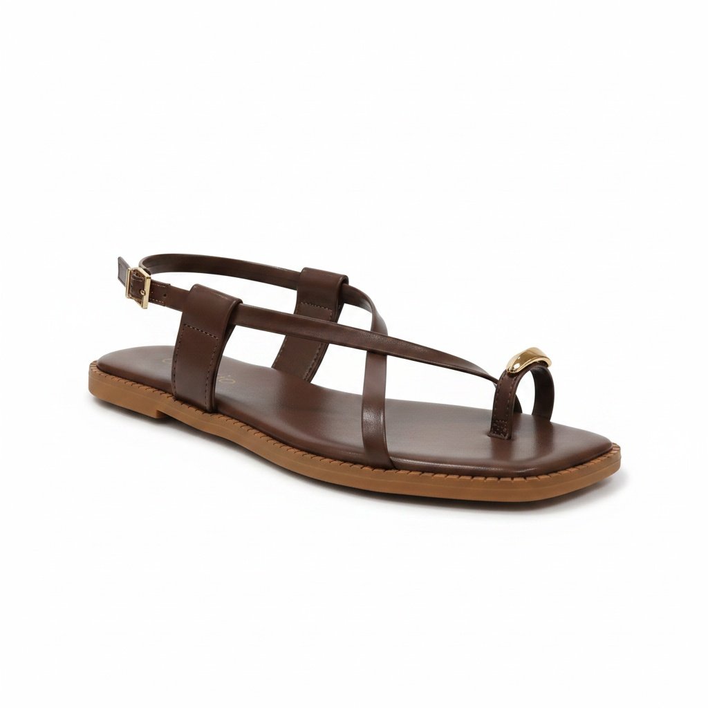 Sandalia Beira Rio Chocolate Bico Quadrado Toque Dourado