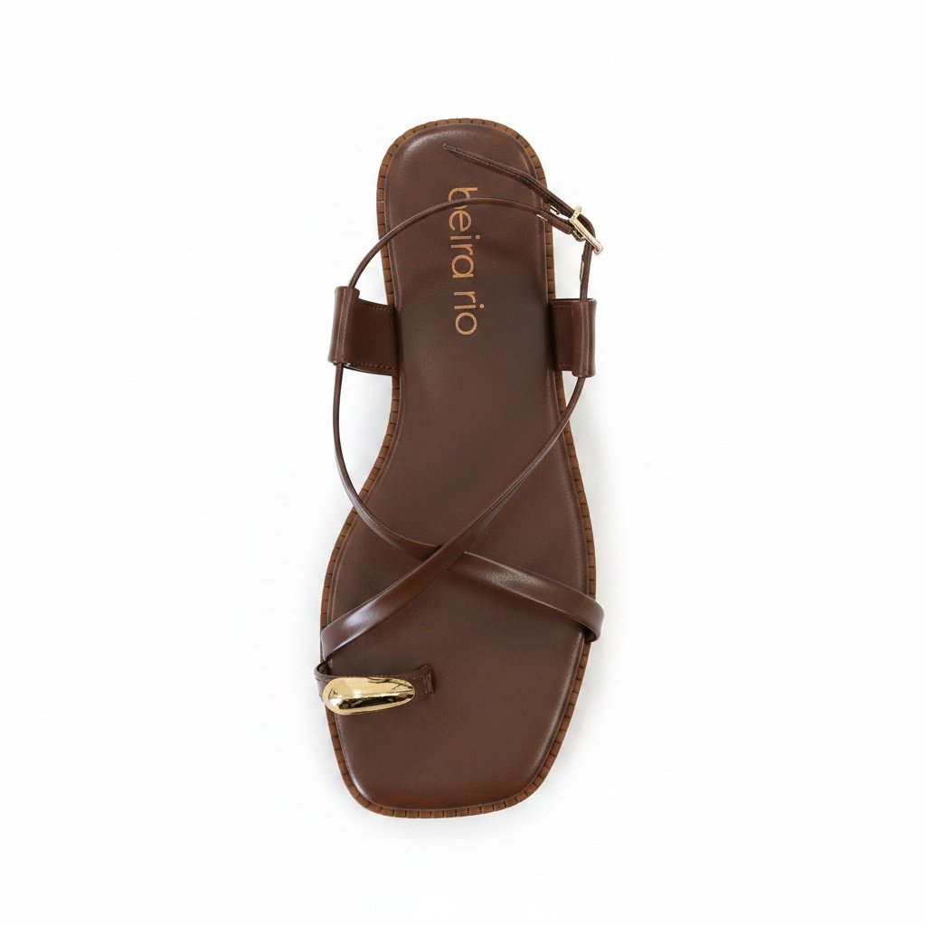 Sandalia Beira Rio Chocolate Bico Quadrado Toque Dourado Marrom 2