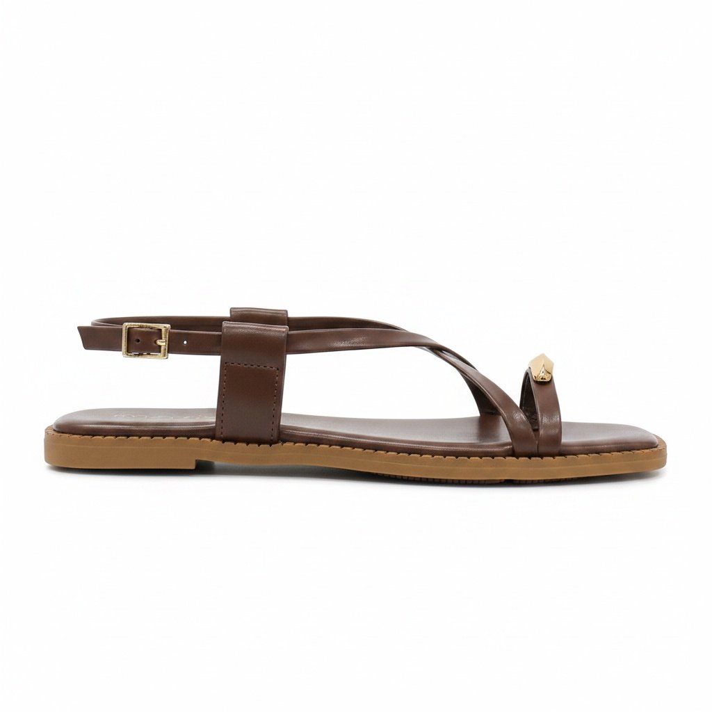 Sandalia Beira Rio Chocolate Bico Quadrado Toque Dourado Marrom 3