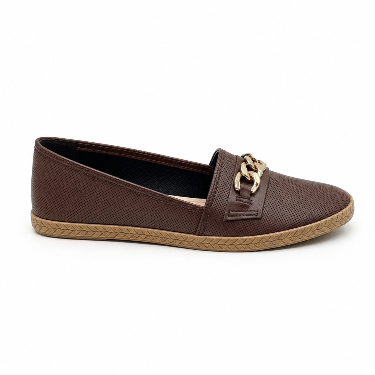 Sapatilha Moleca Chocolate Corrente Dourada Estilo Moderno Marrom 3