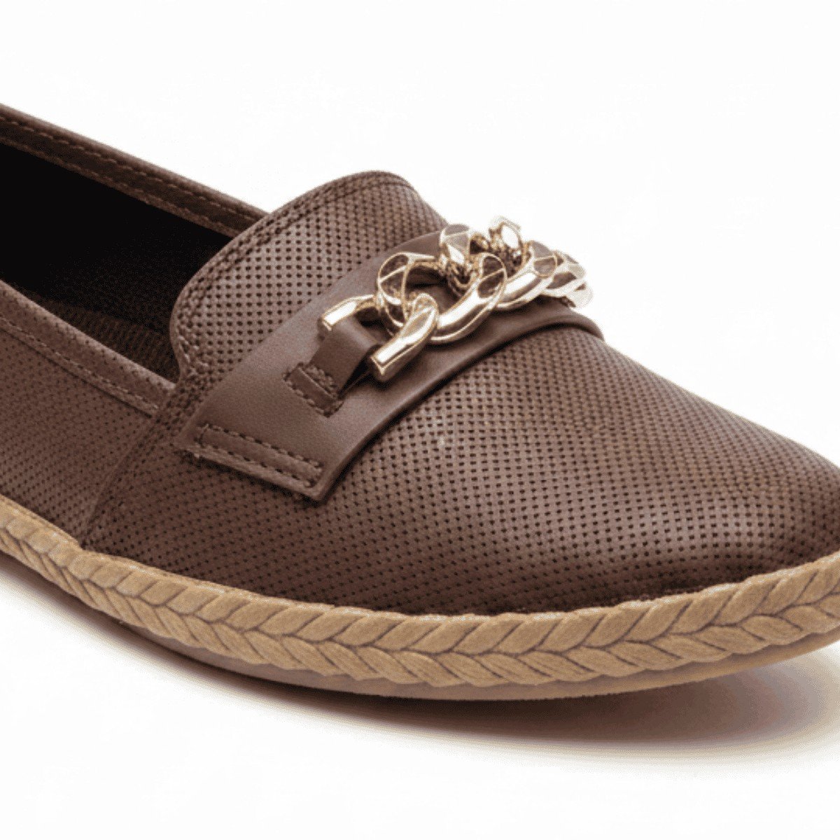 Sapatilha Moleca Chocolate Corrente Dourada Estilo Moderno Marrom 4