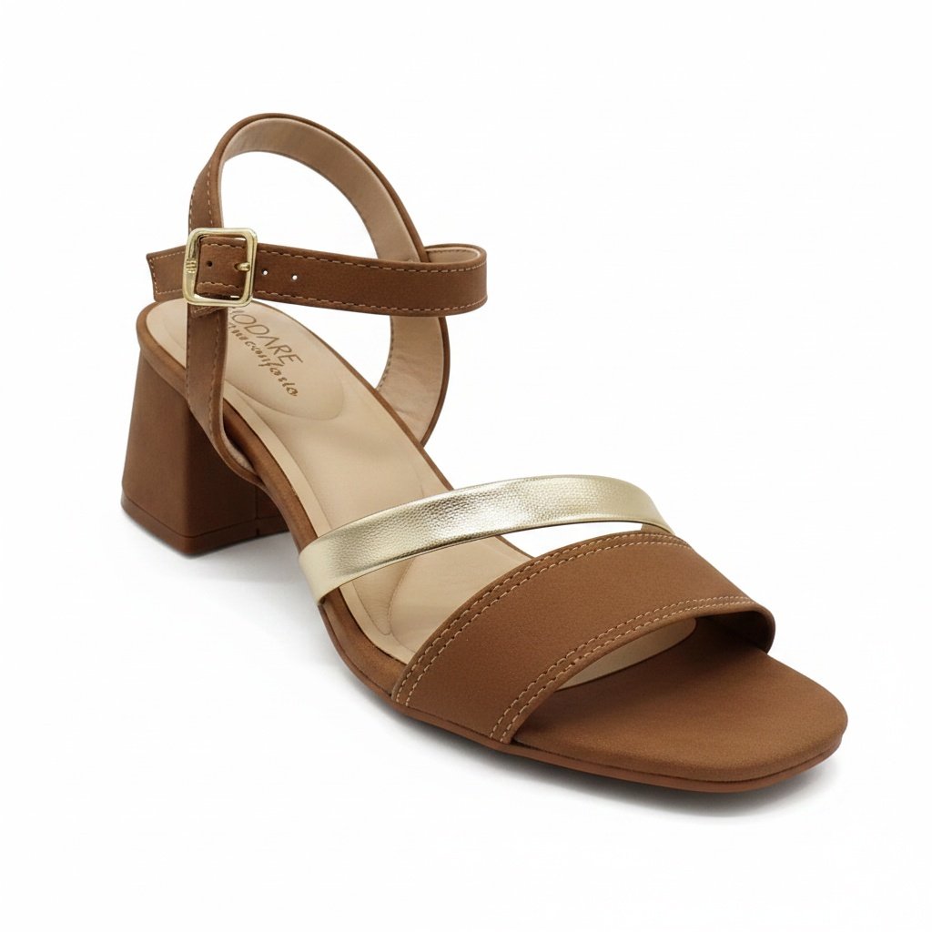Modare Salto Bloco Castanho Dourado Feminino Ajuste Facil 