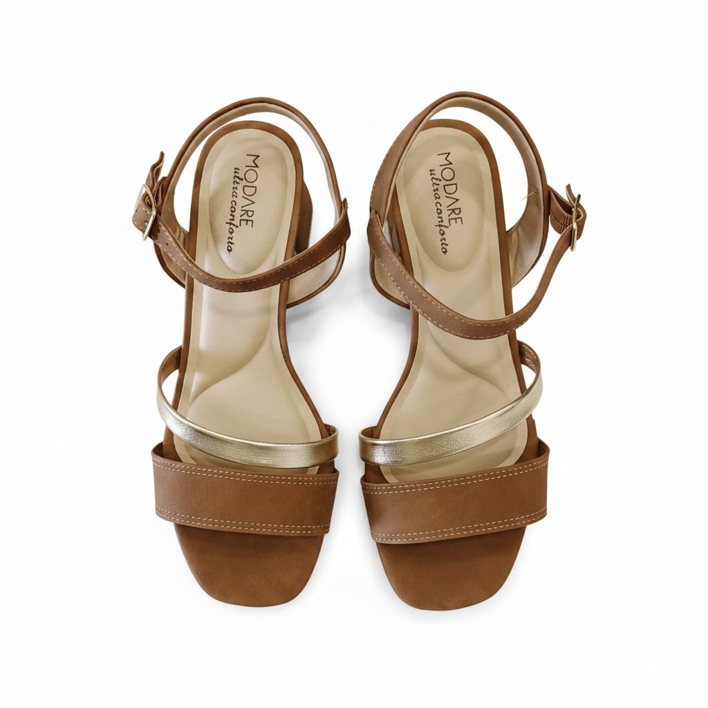 Modare Salto Bloco Castanho Dourado Feminino Ajuste Facil Marrom 2
